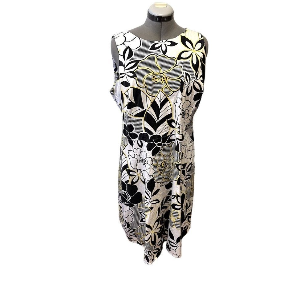 Vintage Ashley Stewart Plus Size 16 brown Beige Yellow Floral Retro Midi Dress